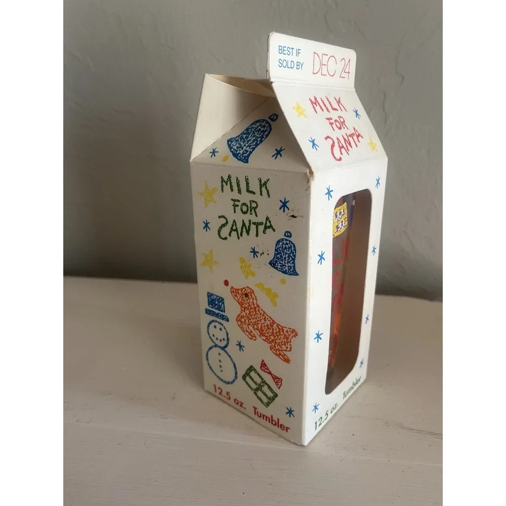 Milk for Santa Tumbler Glass Cup Vintage Anchor Hocking NEW Box Christmas 12 oz
